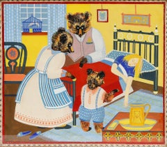 Framed Mid 20th Century Gouache - Goldilocks and the Three Bears