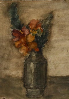 19th Century Watercolour - A Pot of Flowers