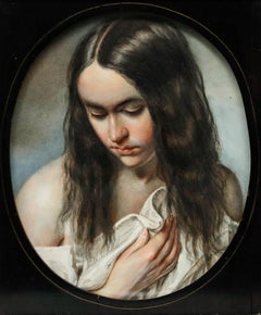 Framed Late 19th Century Watercolour - Portrait of a Young Woman
