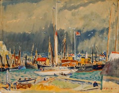 William Lyons Wilson (1892-1981) - Aquarelle, scène portuaire en Cornouailles