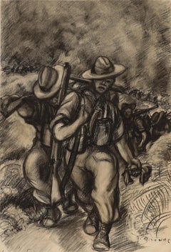 Manner of Edward Ardizzone -  Charcoal Drawing, On the Front Line