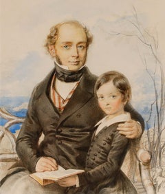 Carl Hartmann - Mid 19th Century Watercolour, Father and Son