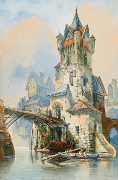 Henry Valter - Early 20th Century Watercolour, Continental Canal Scene