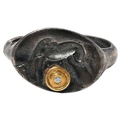 0.01 Carat Diamond with Sterling Horse, Deer or Stag Carving Ring