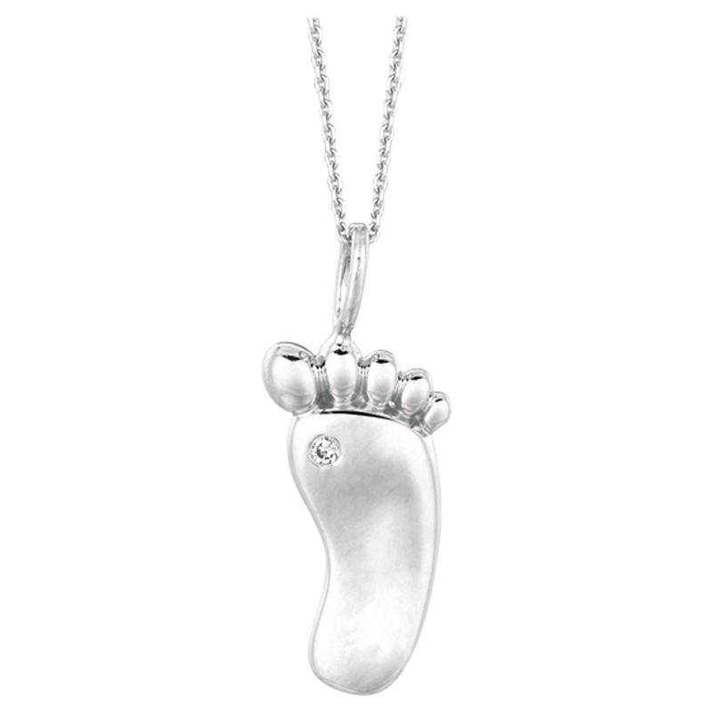 0.01 Carat Natural Diamond Foot Necklace Pendant 14 Karat White Gold G SI For Sale