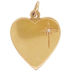 0.01 Carat Round Diamond Engraving Heart Charm/Pendant in 14 Karat Yellow Gold