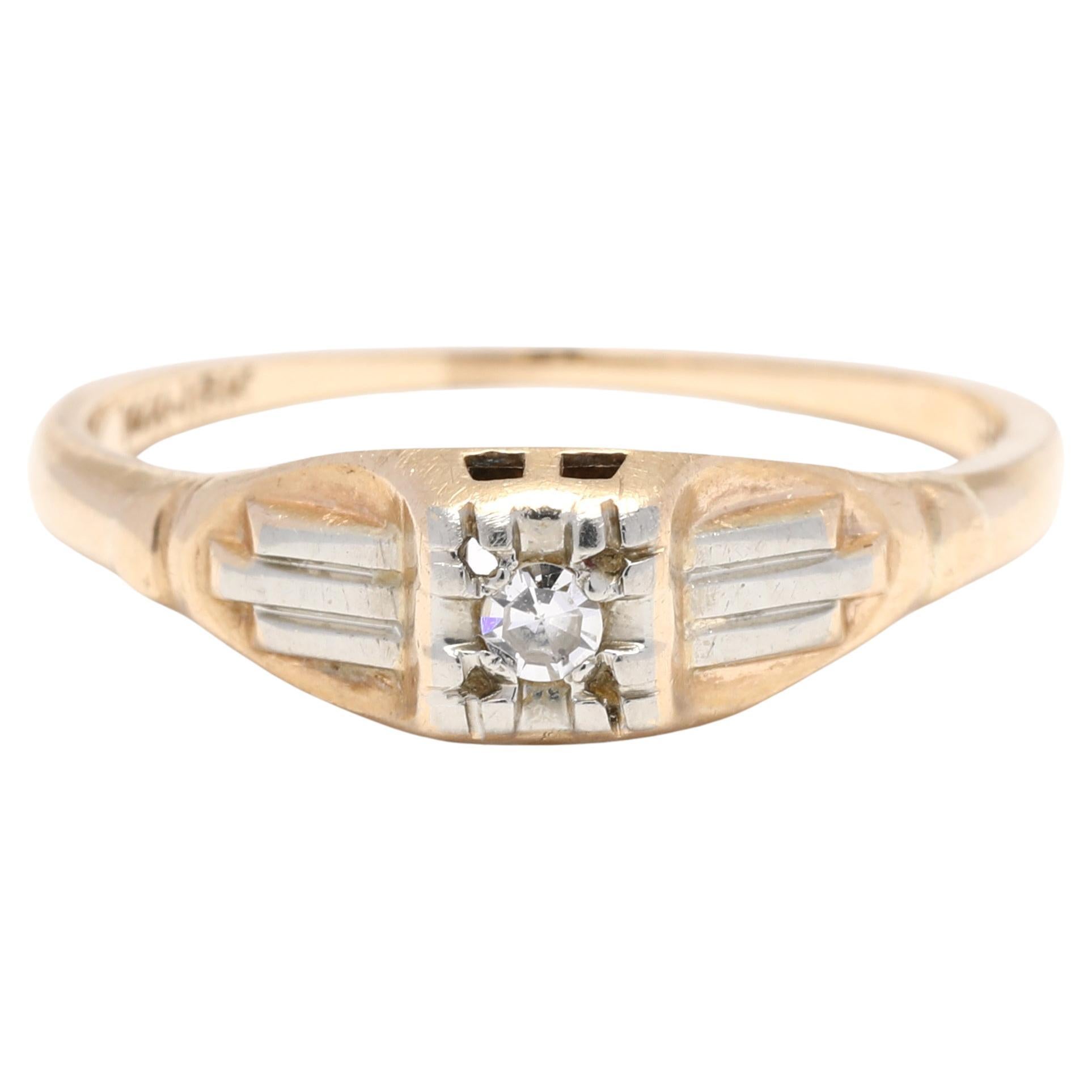 0.02ct Retro Diamond Engagement Ring, 14-18K Yellow White Gold, Ring Size 5