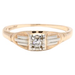 0.02ct Vintage Diamond Engagement Ring, 14-18K Yellow White Gold, Ring Size 5