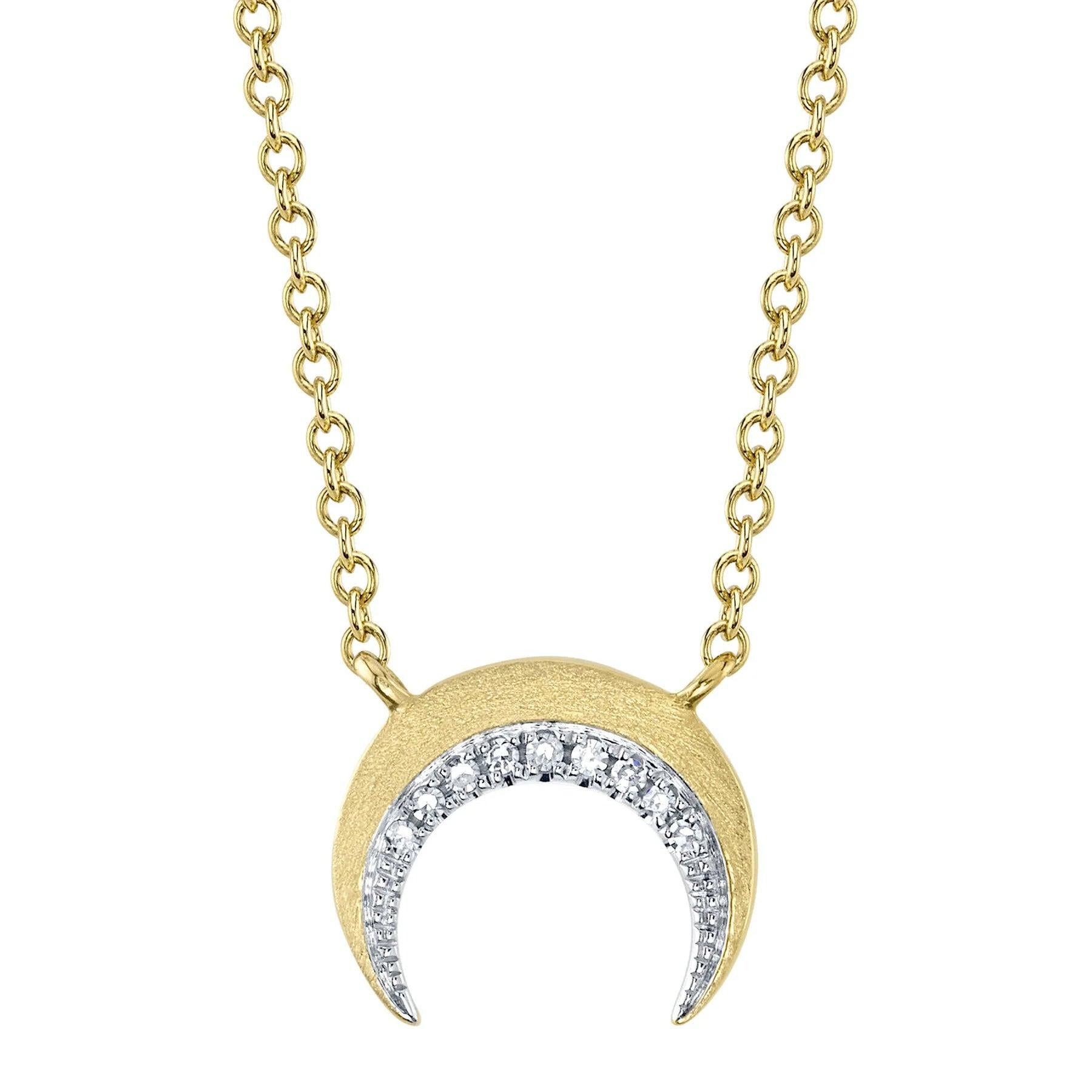 0.02ct Round Brilliant Cut Diamond Crescent Pendant For Sale