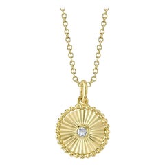 0.02ct Round Brilliant Cut Diamond Fluted Circle Necklace