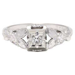 0.02ctw Diamond Flower Engagement Ring, 18K White Gold, Ring
