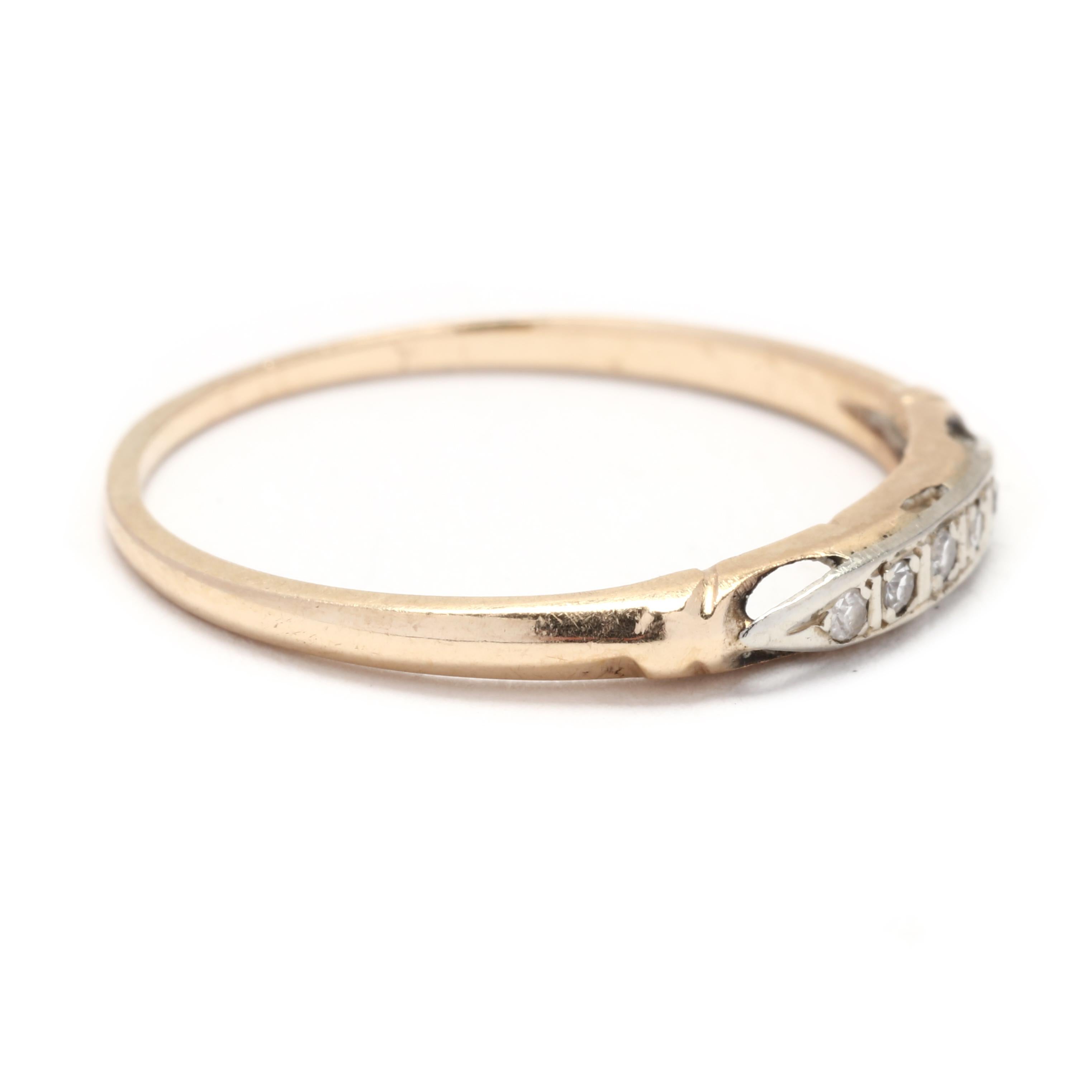 This 0.02ctw Retro Thin Diamond Wedding Band is a beautiful and delicate choice for your special day. Made with 14K yellow gold, this ring features a thin band with a total carat weight of 0.02. The diamonds are round cut and are set in a