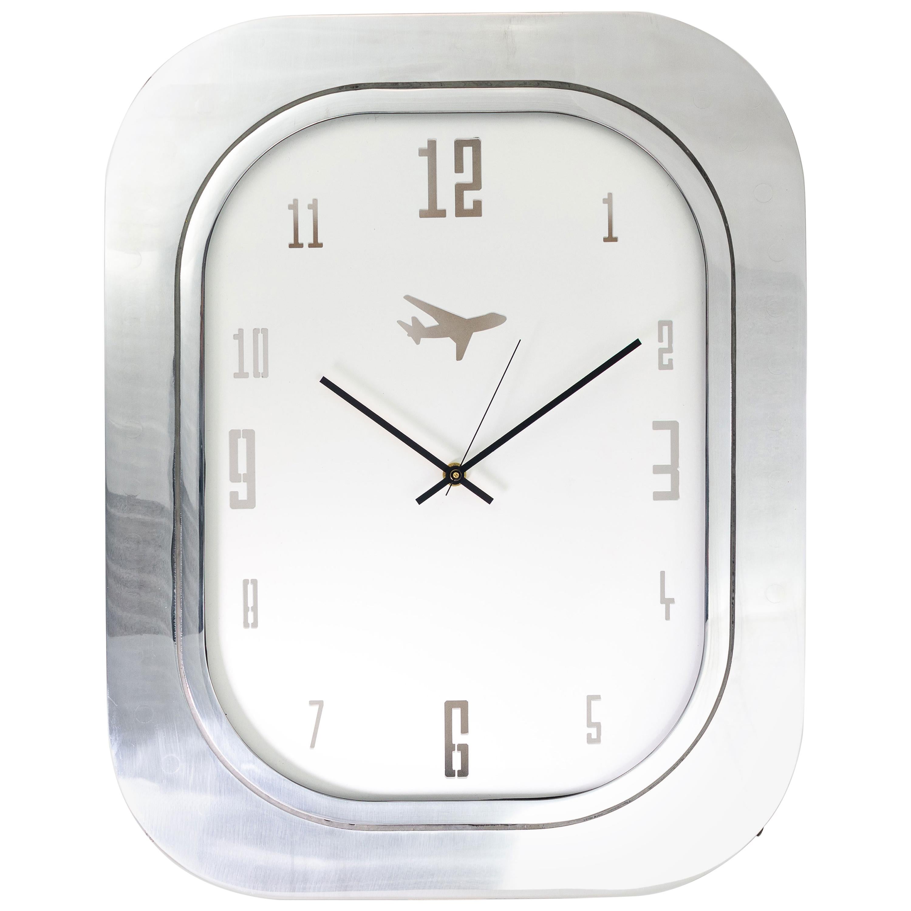 #003-Boeing 747 Window Clock, Polished Aluminium and White Face For Sale