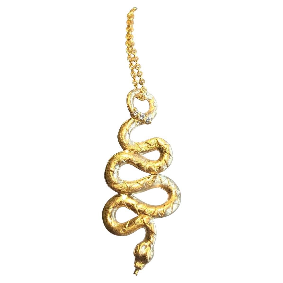 Serpent Snake Necklace, Diamonds in Yellow Gold, Snake Disk Pendant