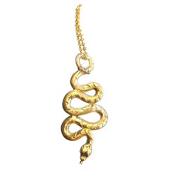 0.03 Carat Diamonds & 18K Yellow Gold Snake Pendant Necklace by Ellie Thompson