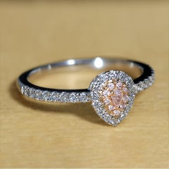 0.03 Carat Fancy Pink Pear Diamond Double Halo in 18K White Gold Statement Ring