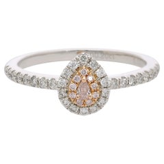 0.03 Carat Fancy Pink Pear Diamond Double Halo in 18K White Gold Statement Ring