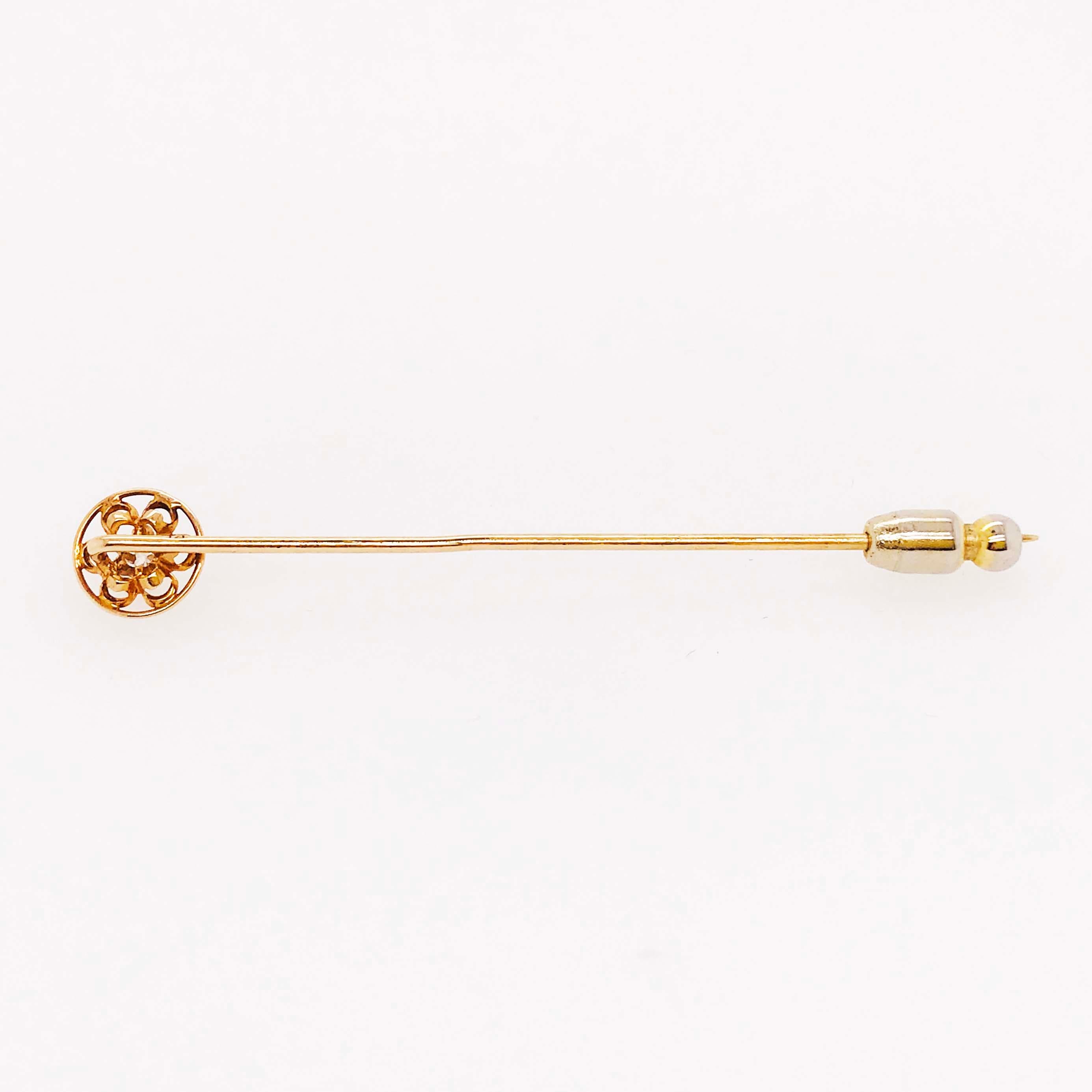 Women's 0.03 Carat Round Diamond Custom Tulip Design Brooch/Pin in 14 Karat Yellow Gold