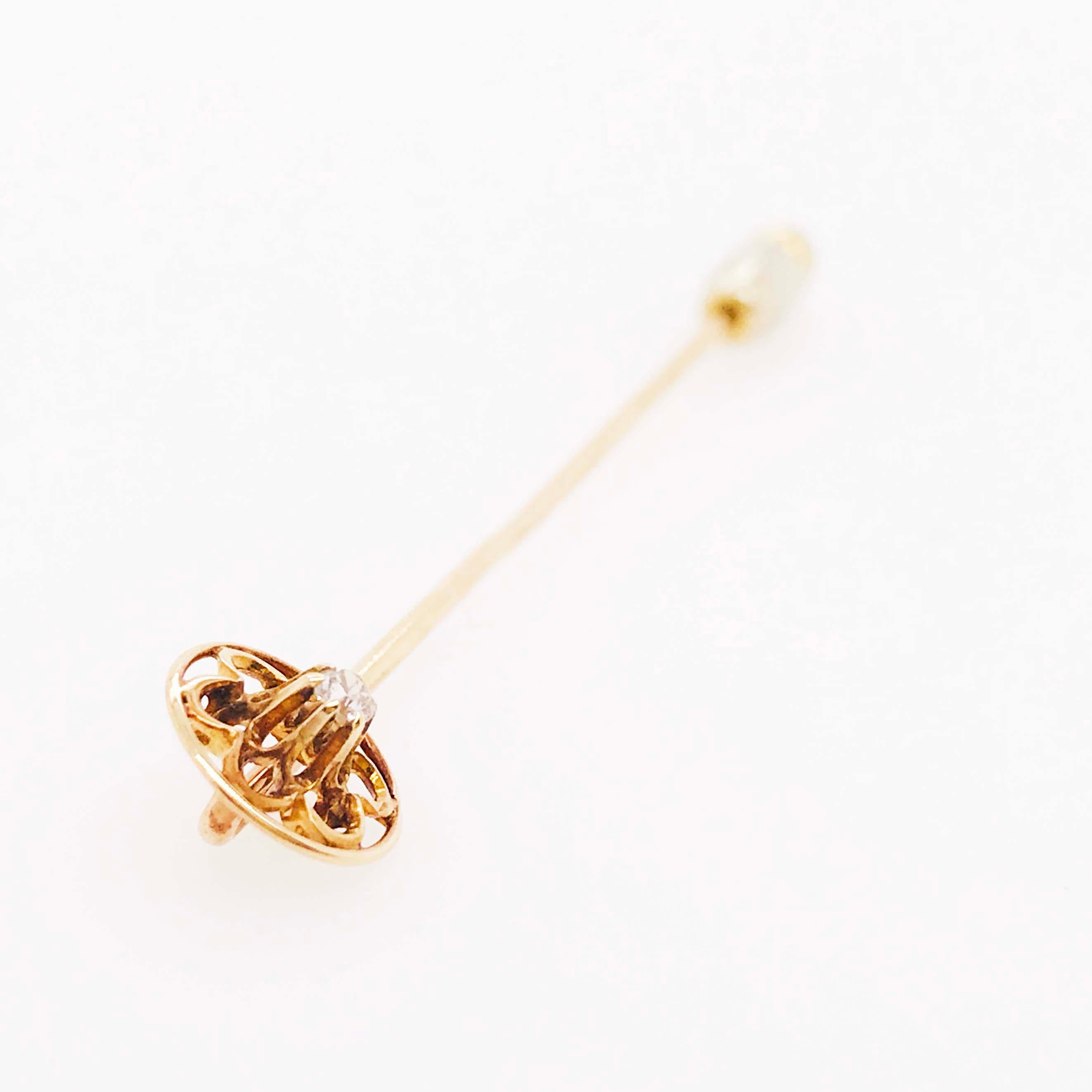 0.03 Carat Round Diamond Custom Tulip Design Brooch/Pin in 14 Karat Yellow Gold 1