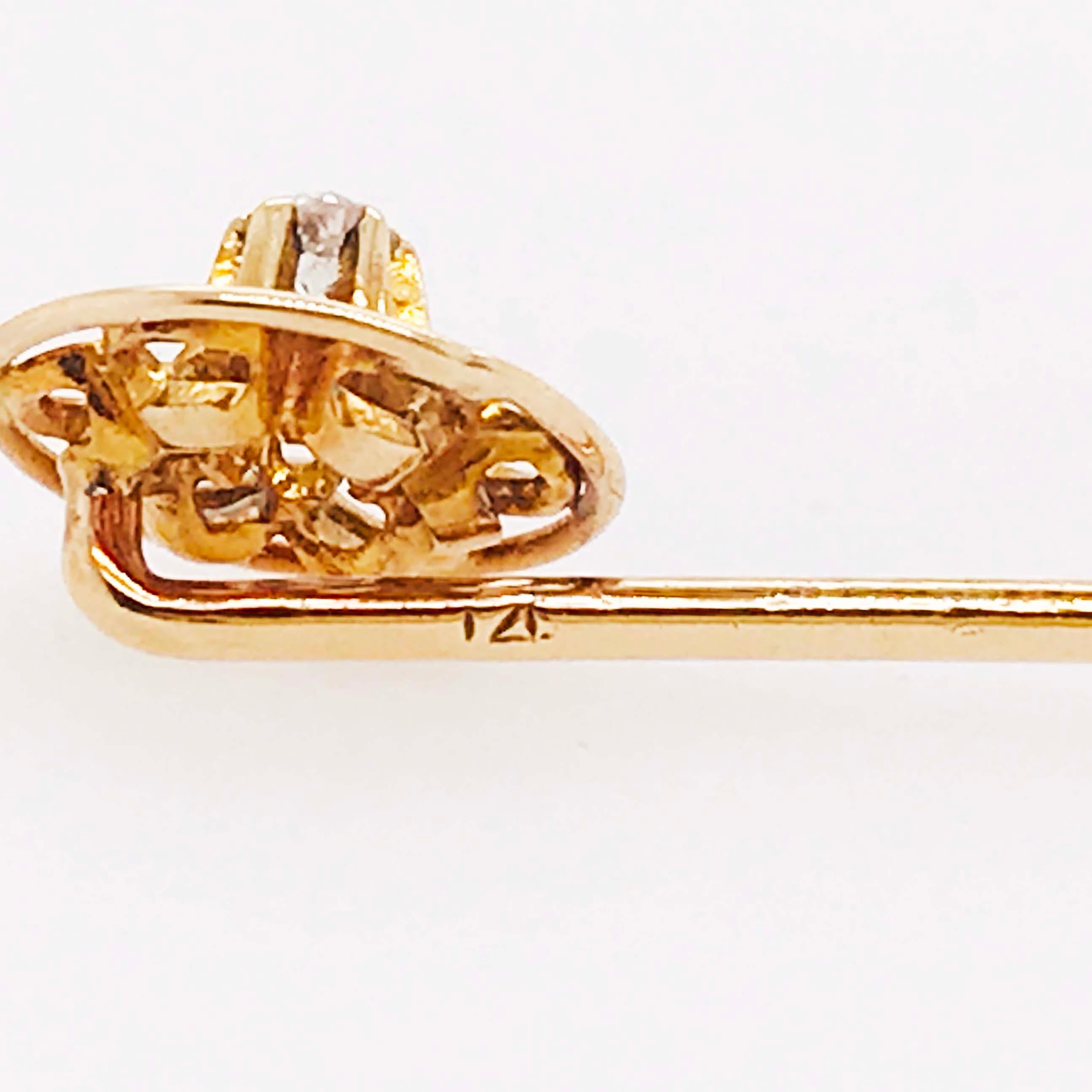 0.03 Carat Round Diamond Custom Tulip Design Brooch/Pin in 14 Karat Yellow Gold 2