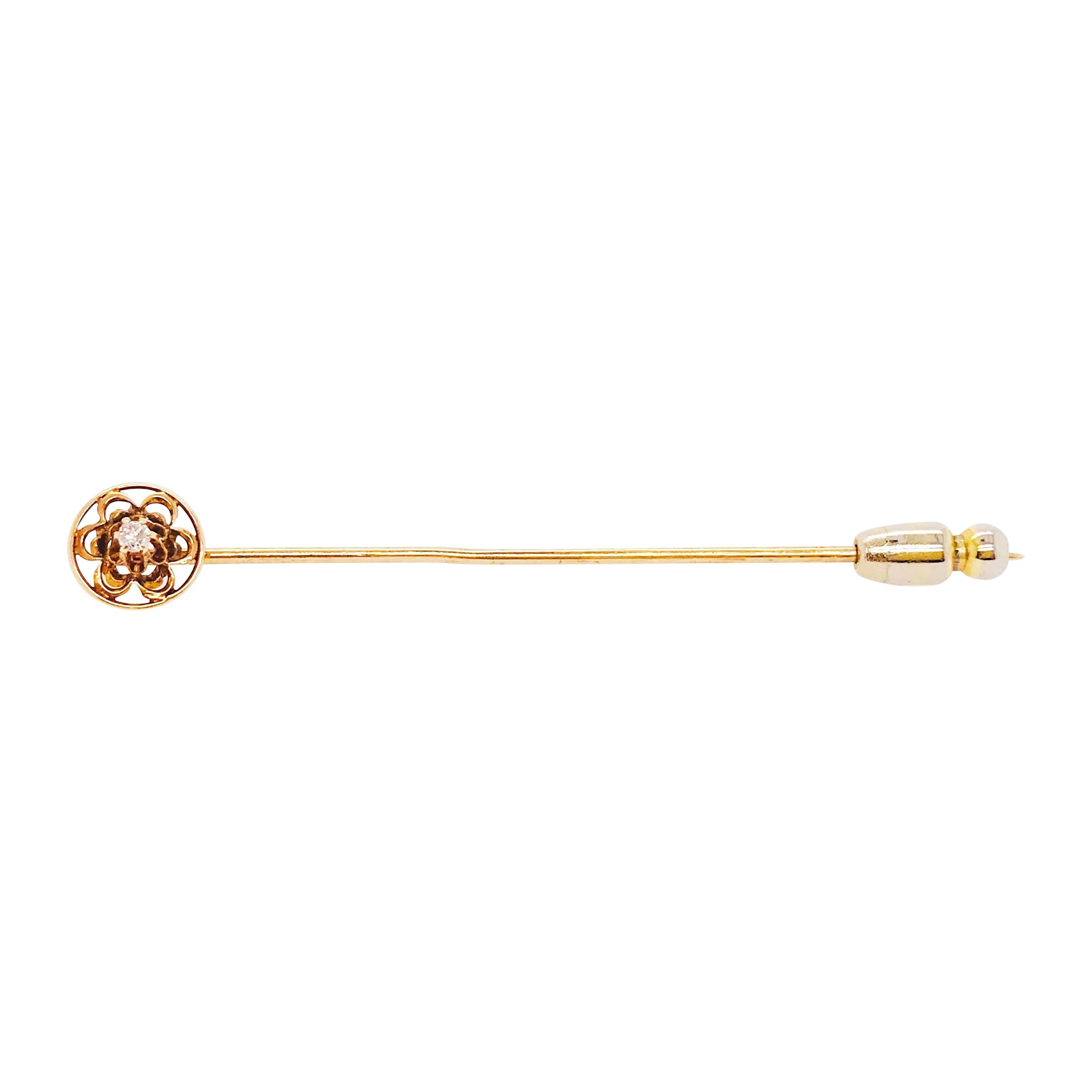 0.03 Carat Round Diamond Custom Tulip Design Brooch/Pin in 14 Karat Yellow Gold