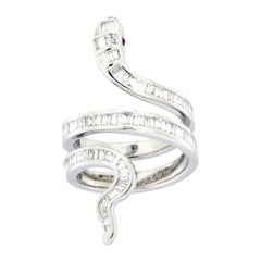 0.03 Ct Ruby and 1.23 Ct Diamonds 18kt White Gold Snake Ring Cocktail