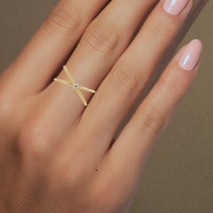 0.03 CTW Diamond Criss Cross Ring in 14K Gold, VS/SI+ Natural Diamond Band