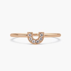 0.03 CTW Horseshoe Diamond Ring in 14K Gold, SI1+ Lucky Pavé Band