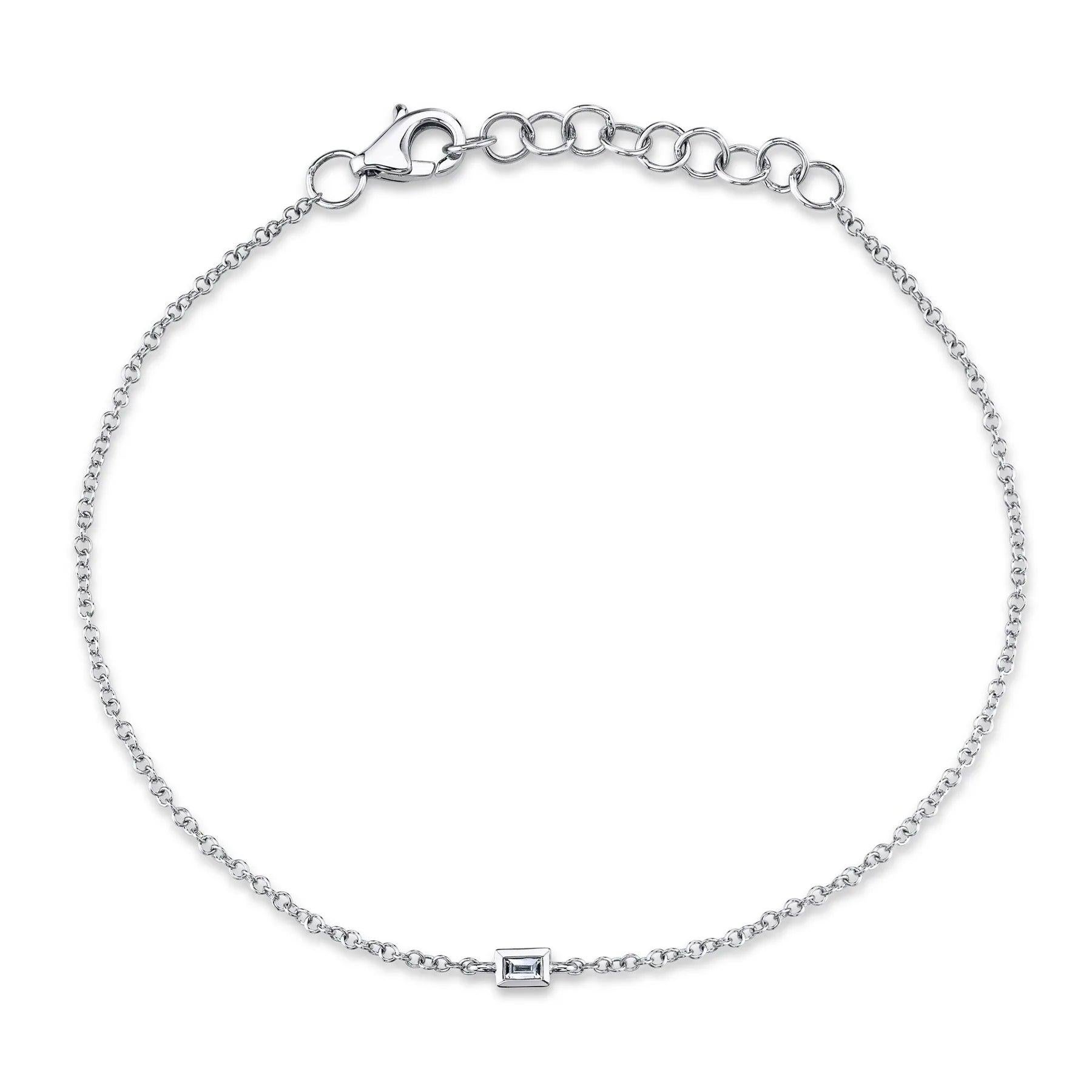 0.03ct Baguette Cut Diamond Bezel Bracelet in 14K White Gold For Sale