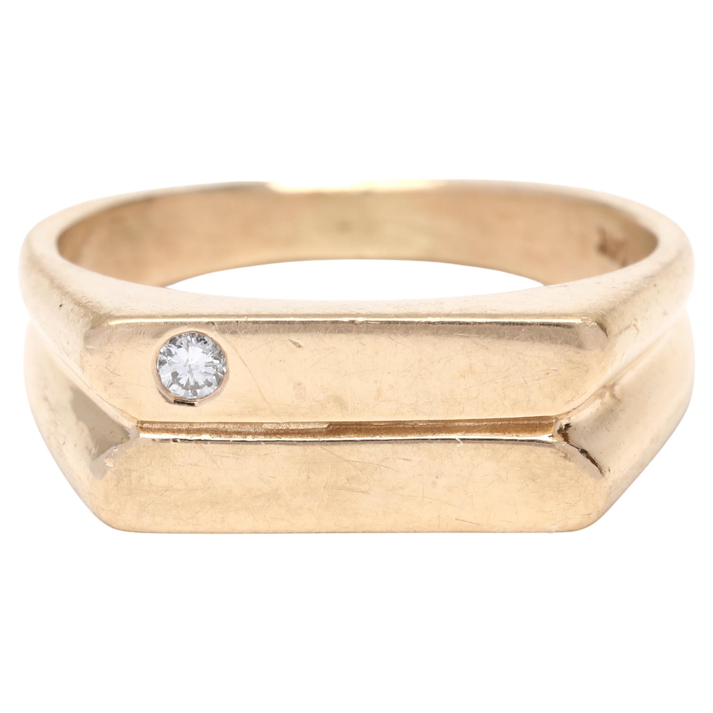 0.03ct Diamond Horizontal Signet Ring, 14K Yellow Gold, Ring Size 7.75, Diamond 