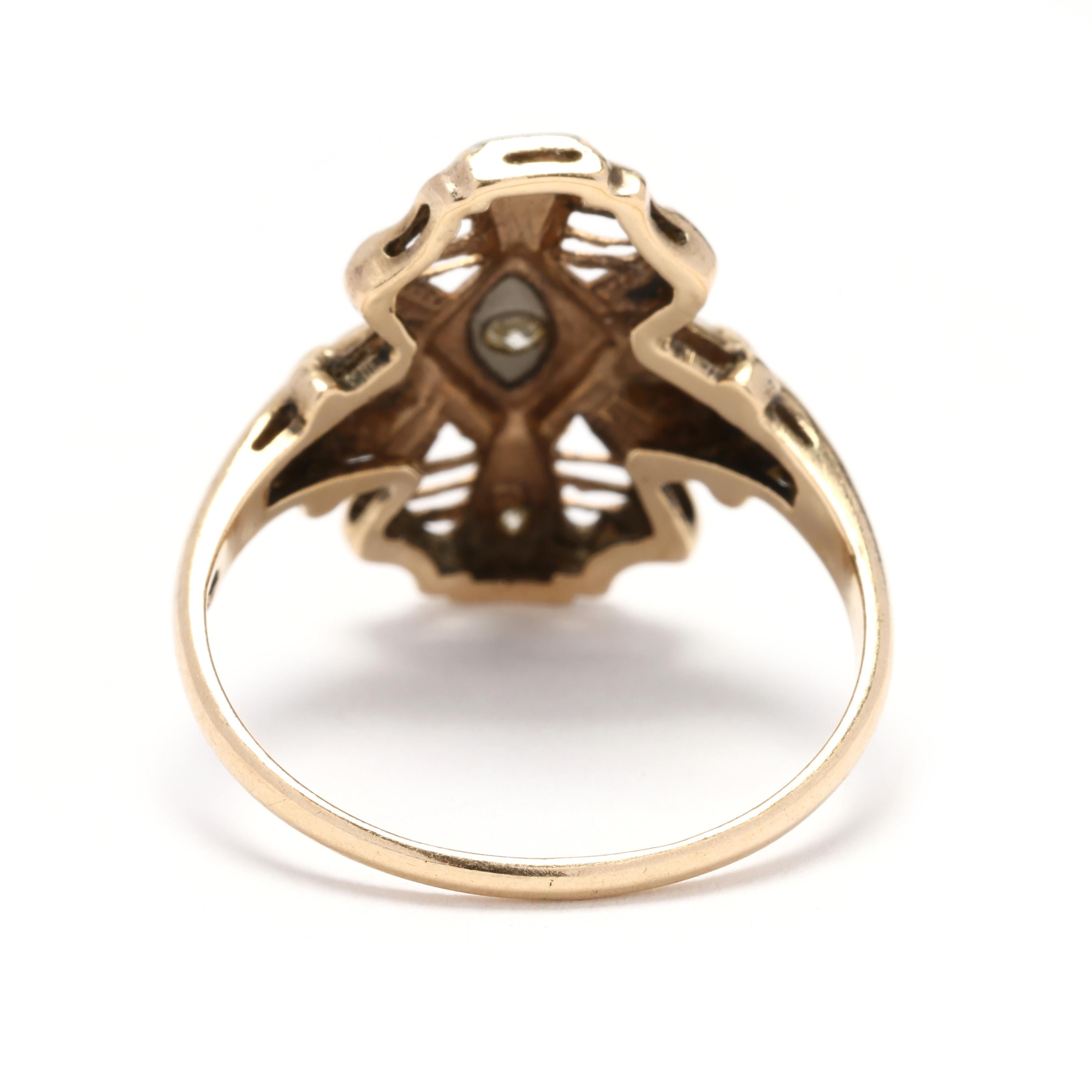 Taille simple Bague navette en or jaune et blanc 14 carats avec diamants 0,03 ctw, taille de bague 6,75 en vente