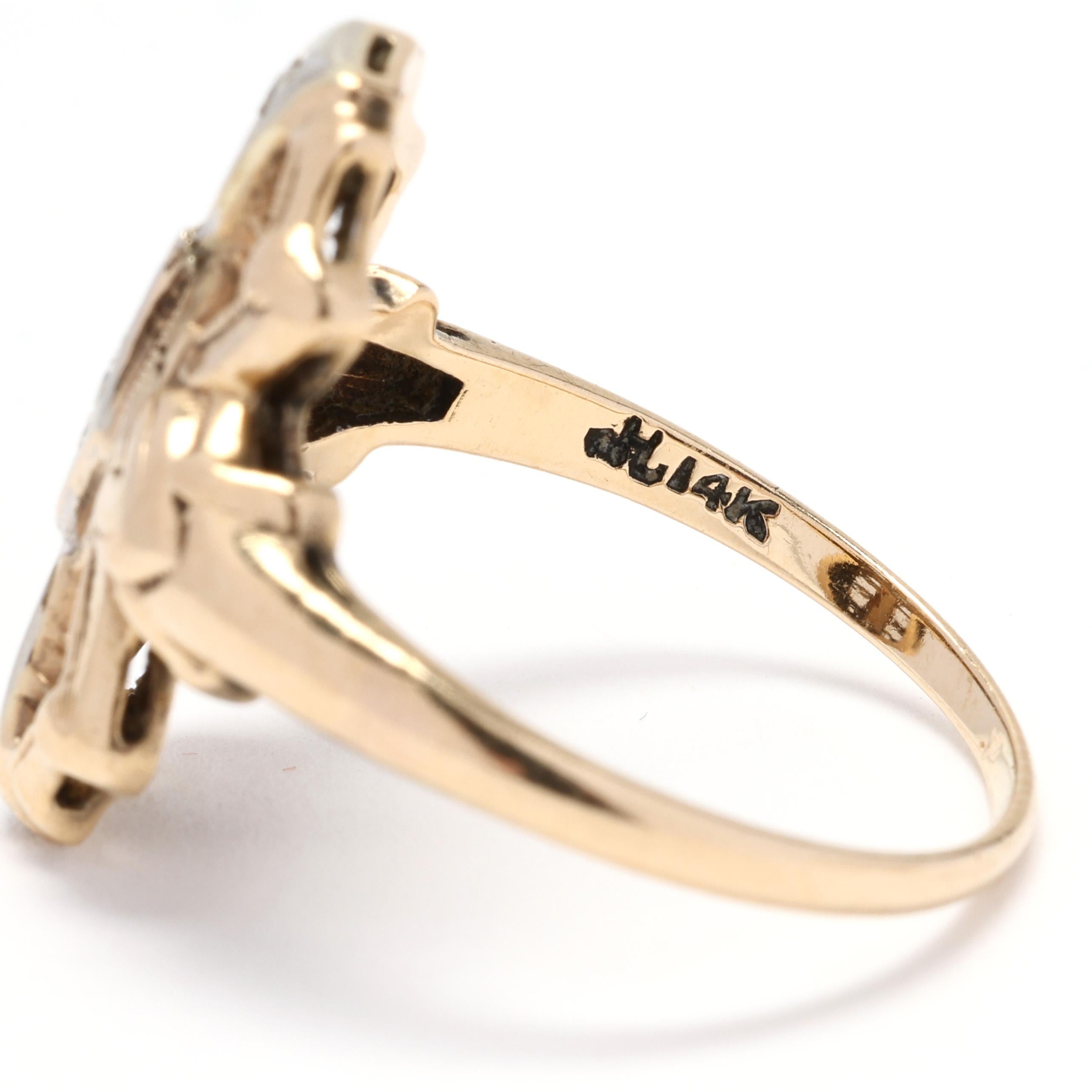 Bague navette en or jaune et blanc 14 carats avec diamants 0,03 ctw, taille de bague 6,75 Pour femmes en vente