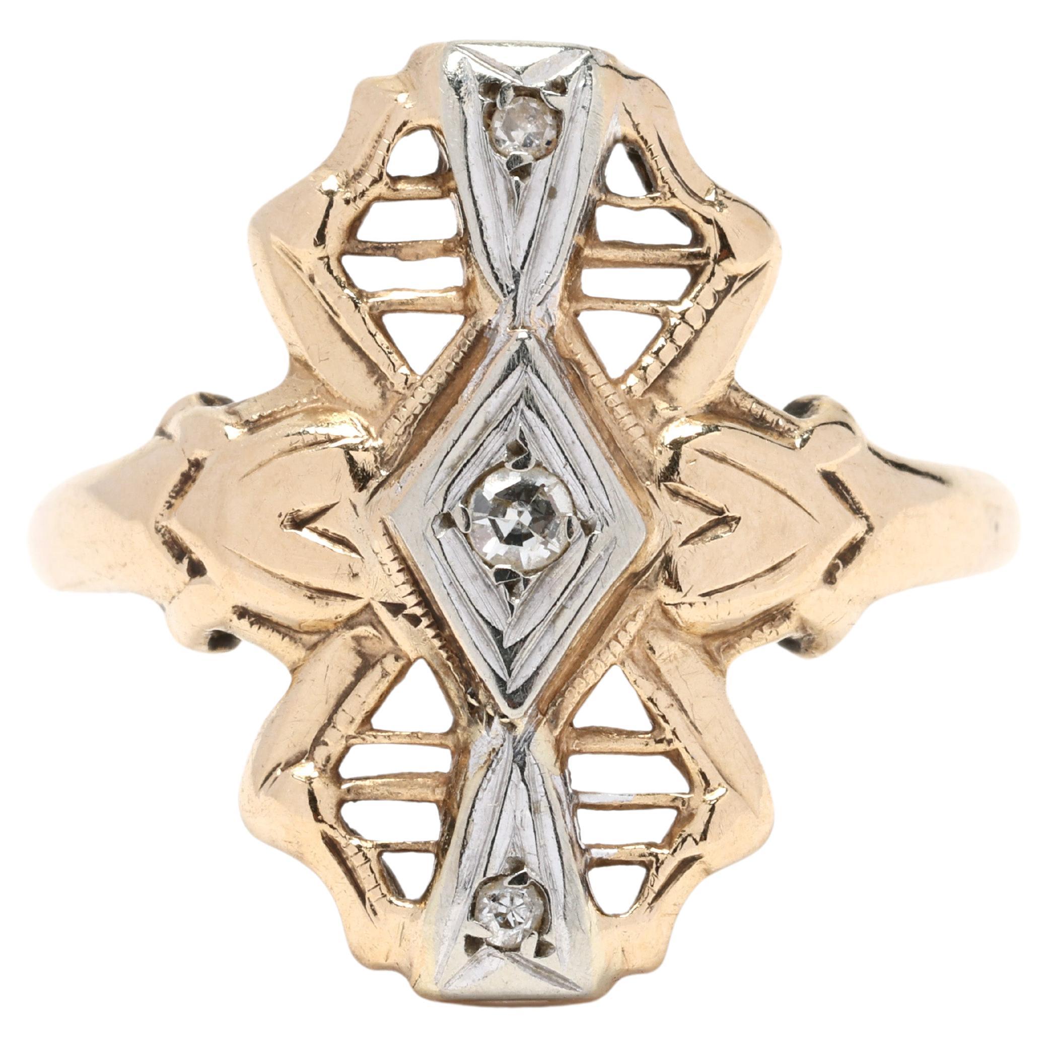 0.03ctw Diamond Navette Ring, 14k Yellow and White Gold, Ring Size 6.75