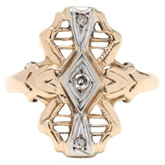 0.03ctw Diamond Navette Ring, 14k Yellow and White Gold, Ring Size 6.75