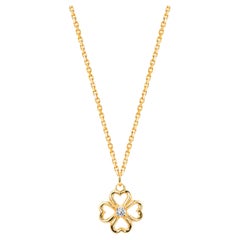 Kleeblatt-Halskette aus 18 Karat Gold mit 0,04 Karat Diamant