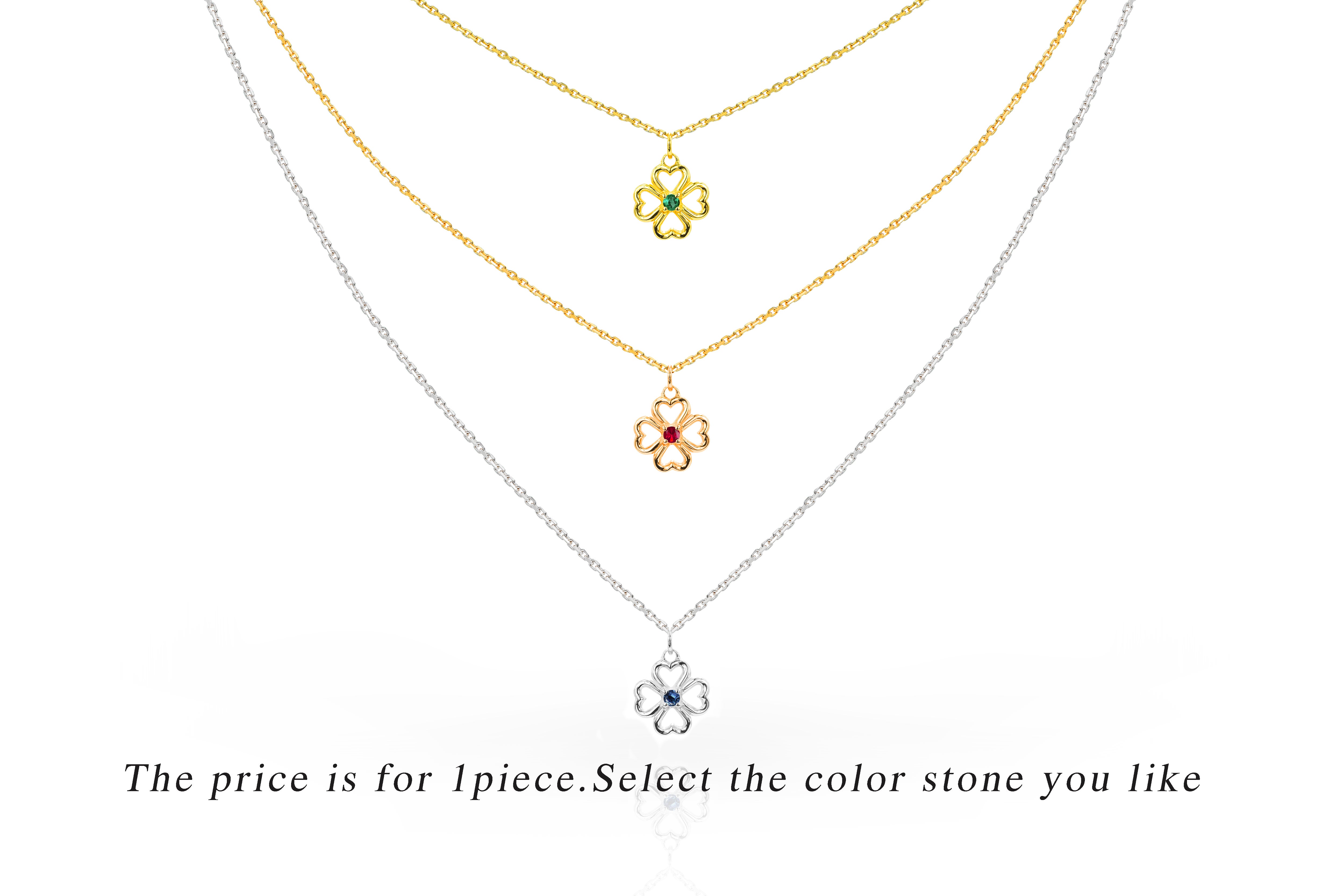 0.04 Ct Emerald, Ruby and Sapphire Clover Necklace in 14K Gold For Sale