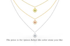 0.04 Ct Emerald, Ruby and Sapphire Clover Necklace in 14K Gold