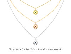 0.04 Ct Emerald, Ruby and Sapphire Clover Necklace in 18K Gold