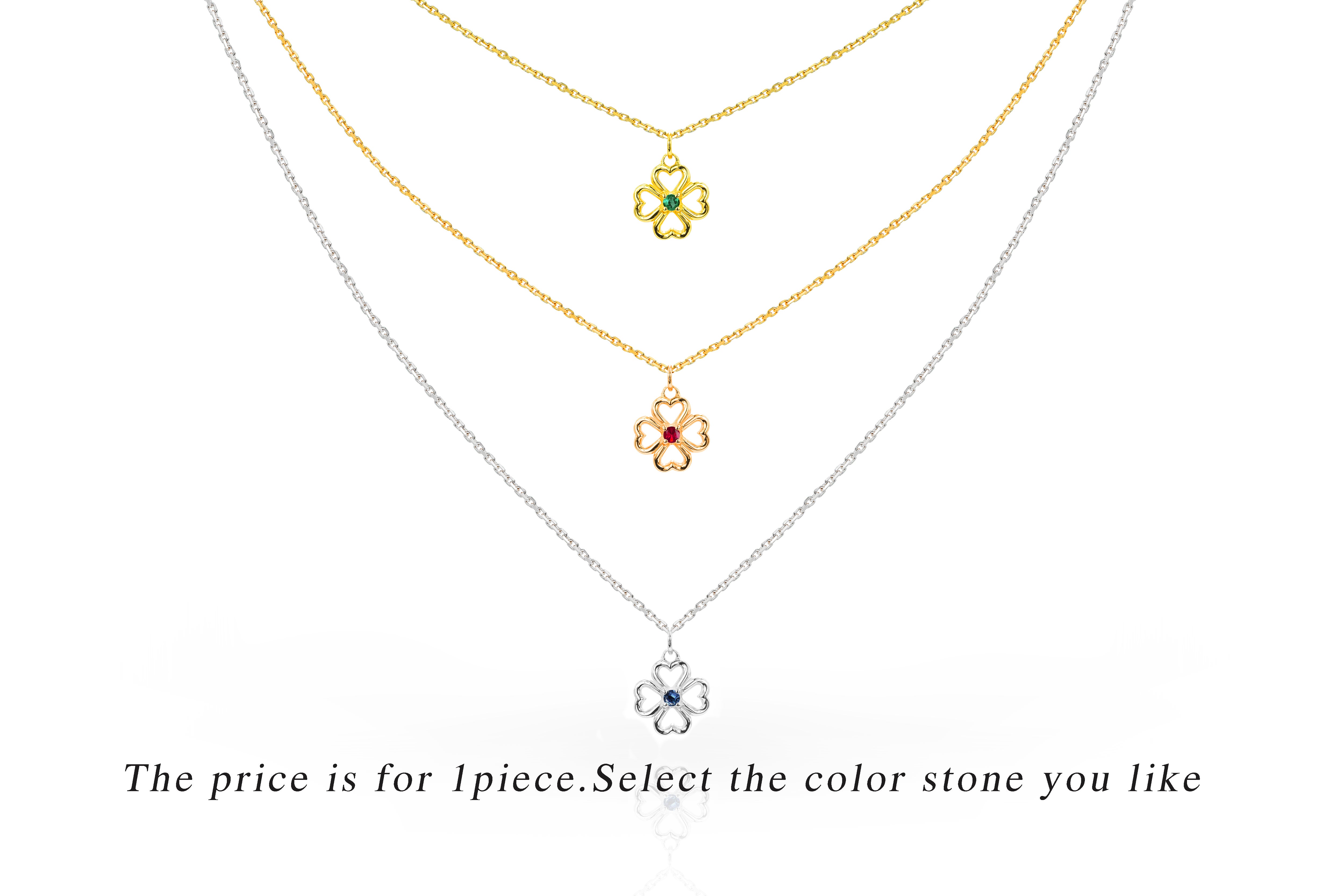 0.04 Ct Emerald, Ruby and Sapphire Clover Necklace in 18K Gold