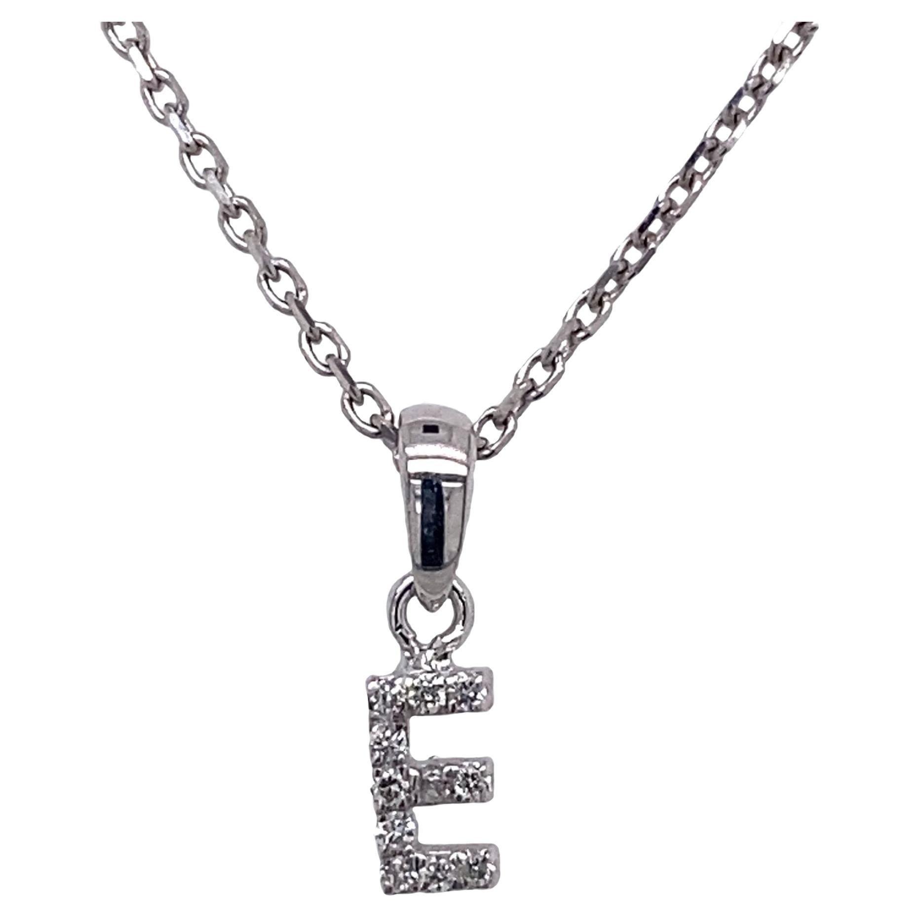0.04ct Diamond Initial Pendant Letter "E" on 16" Chain in 14ct White Gold For Sale