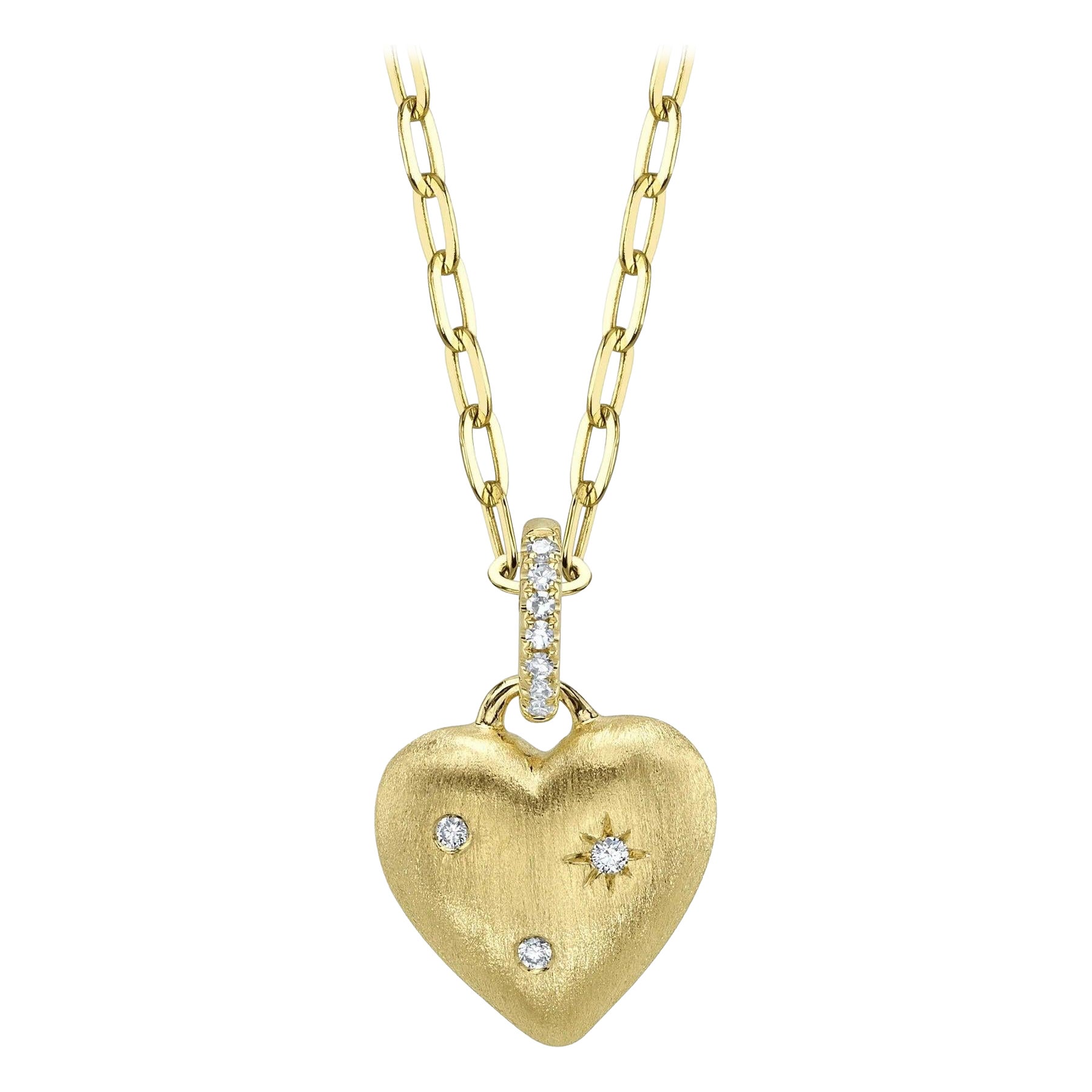 0.04ct Round Brilliant Cut Diamond Heart Charm Necklace For Sale
