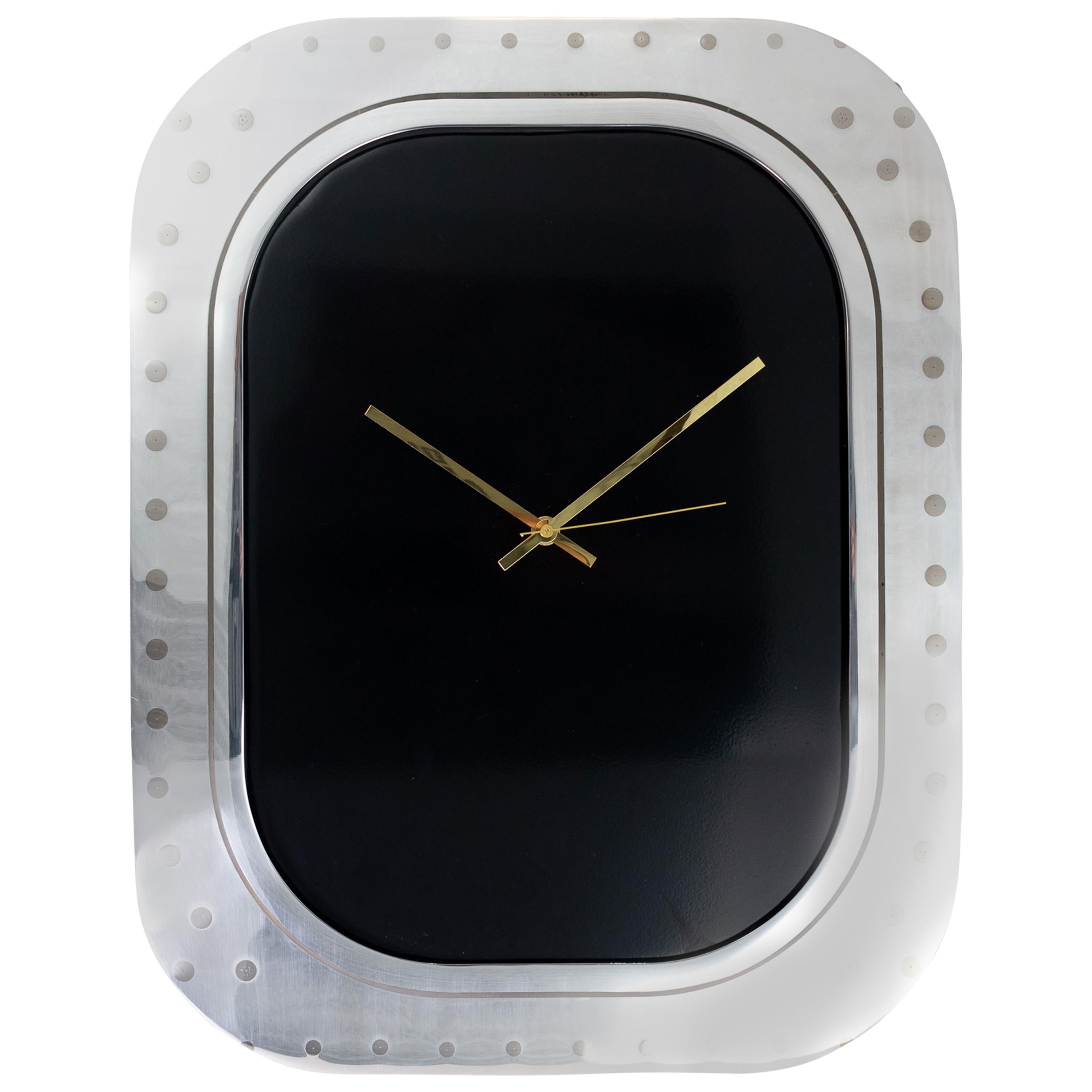 #005-Boeing 747 Window Clock, Polished Aluminium and Black Face and No Numbers For Sale