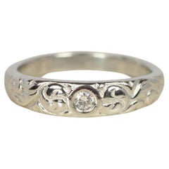 0.05 Carat Diamond Floral Pattern Platinum Solitaire Wedding Band Ring