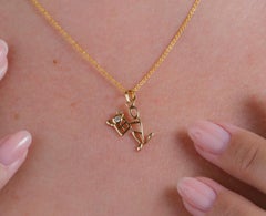 0.05 Carat Diamond Yellow Gold Stick Figure Presenting Gift Pendant Necklace