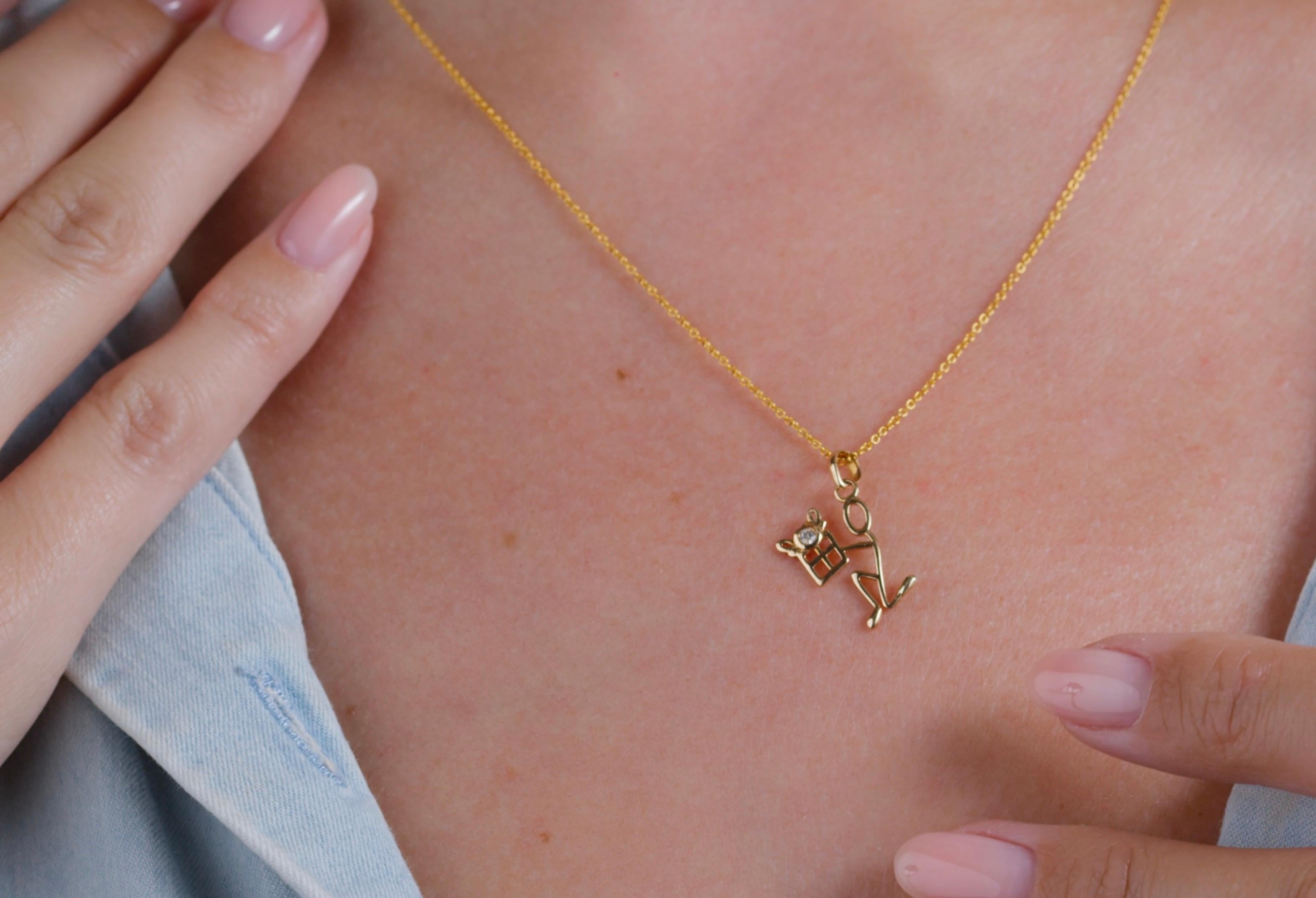 Modern 0.05 Carat Diamond Yellow Gold Stick Figure Presenting Gift Pendant Necklace For Sale