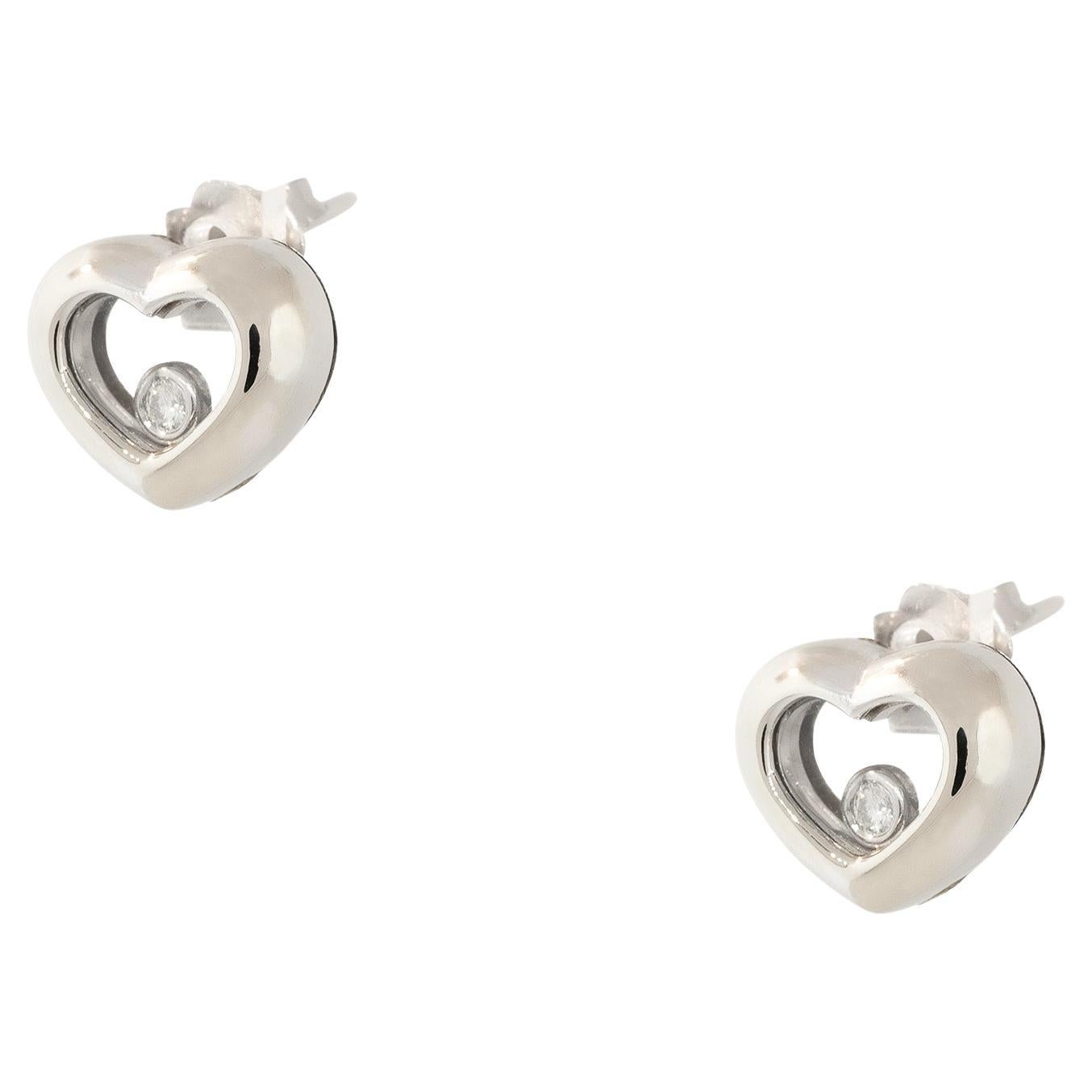 0.05 Carat Floating Diamond Heart Shaped Earrings 18 Karat In Stock For Sale