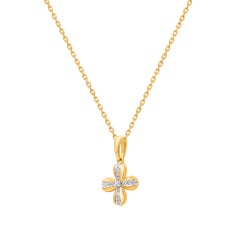 0.05 Carat Natural Diamond Cross Pendant Necklace 10K Yellow Gold