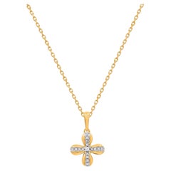 0.05 Carat Natural Diamond Cross Pendant Necklace 10K Yellow Gold