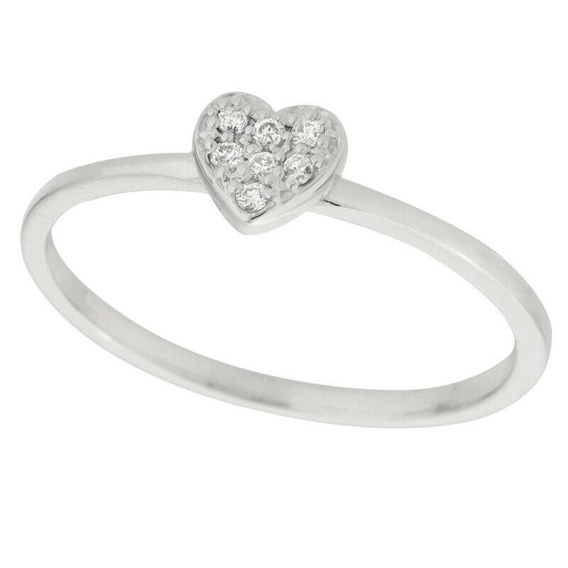 For Sale:  0.05 Carat Natural Diamond Heart Ring Band GSI 14K White Gold 2