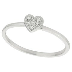 0.05 Carat Natural Diamond Heart Ring Band GSI 14K White Gold